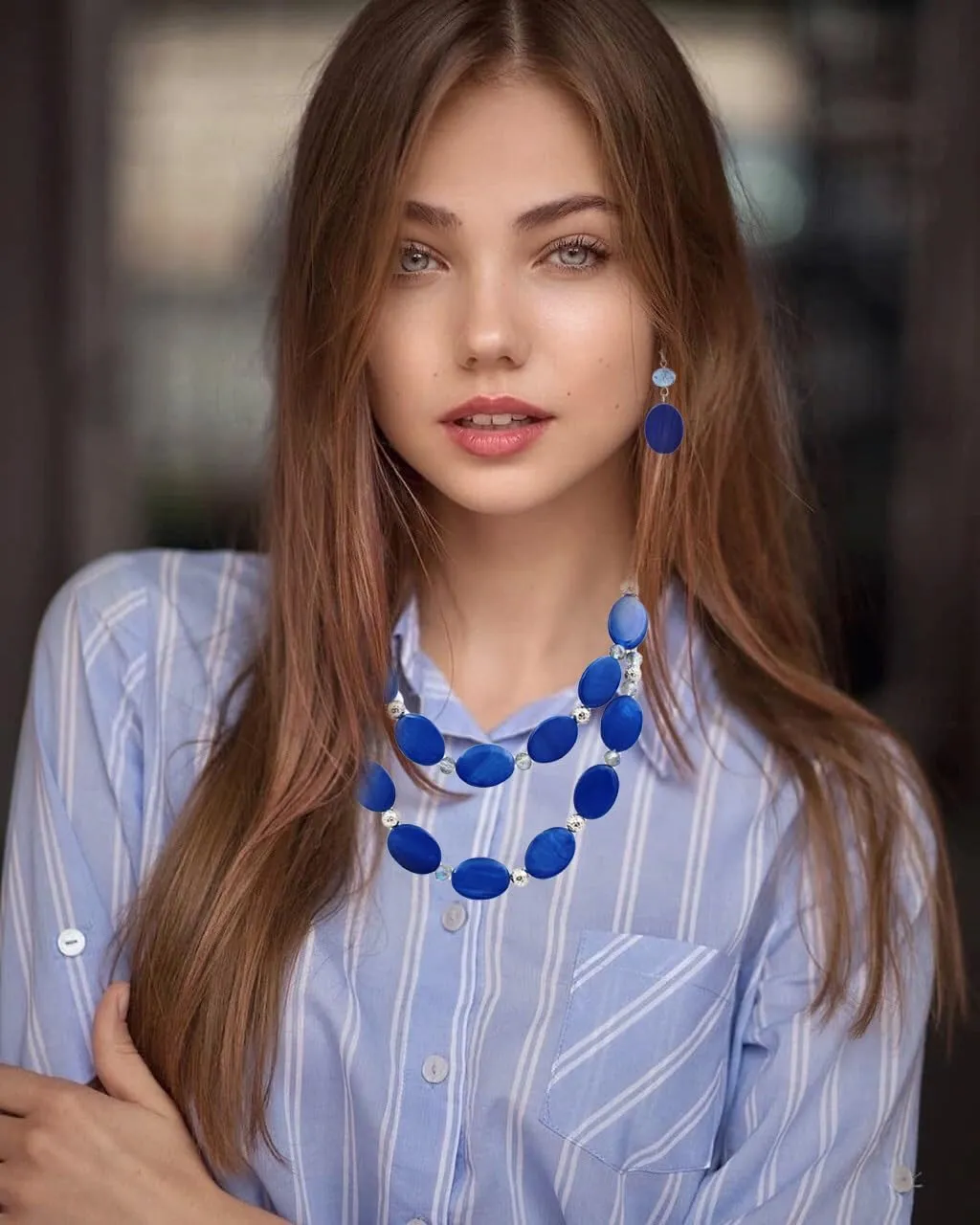 2 Layered Chunky Beaded Shell Necklace for Women Sea Shell blue/yellow/red/green/turquoise/teal/white Statement Necklace and Earring Set Elegant Women Necklace Set Jewelry Sets for Women