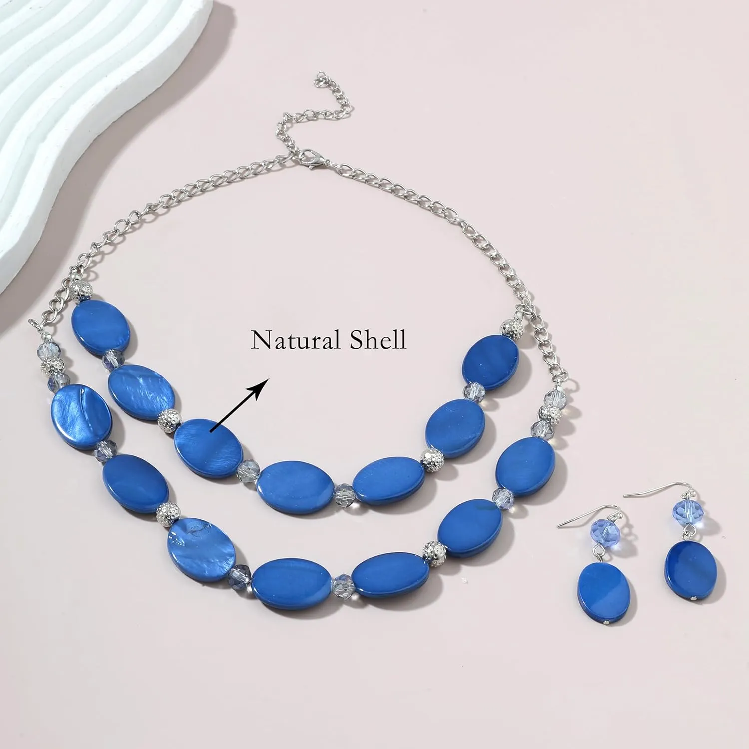 2 Layered Chunky Beaded Shell Necklace for Women Sea Shell blue/yellow/red/green/turquoise/teal/white Statement Necklace and Earring Set Elegant Women Necklace Set Jewelry Sets for Women