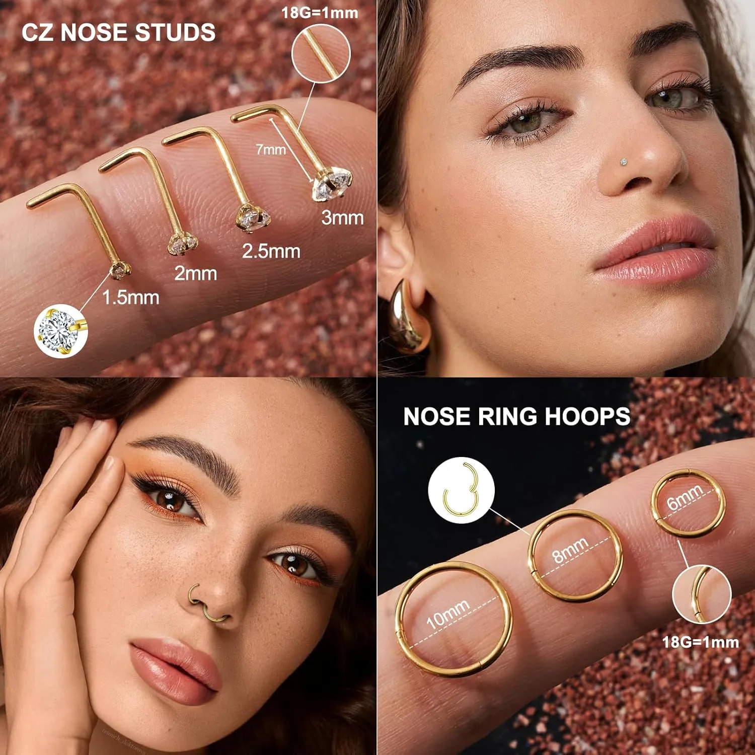 20G/18G Nose Studs Stainless Steel Nose Piercing Nose Ring Set I L S Shape Body Piercing Nose Hoop Ring for Women Men