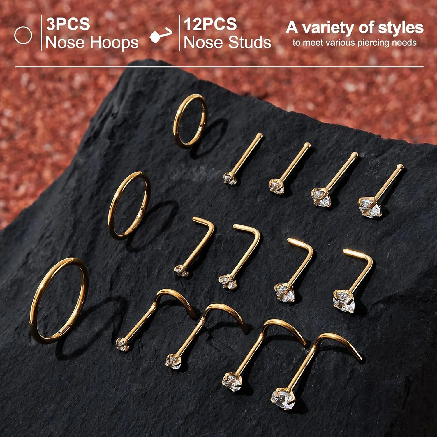 20G/18G Nose Studs Stainless Steel Nose Piercing Nose Ring Set I L S Shape Body Piercing Nose Hoop Ring for Women Men