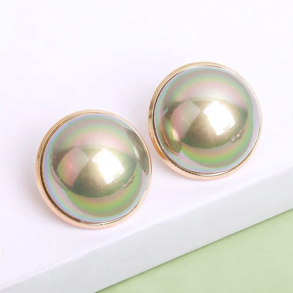20MM Big Simulated Pearl Stud Earrings For Women White Color Simple Half Round Imitation Pearl Earrings Jewelry Gifts (shiny green)