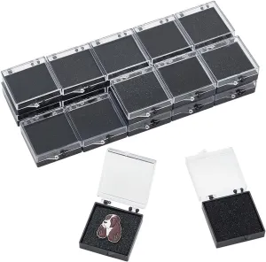 20Pcs Clear Plastic Gift Box For Pin 1.95x1.67x0.67 Inch Black Display Box Gift Boxes Small Jewelry Brooch Storage Case with Spong for Lapel Pin Gemstone Storage Decoration