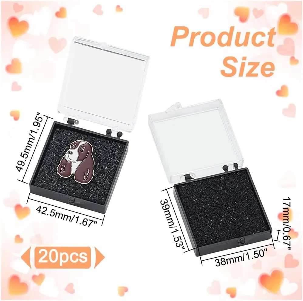 20Pcs Clear Plastic Gift Box For Pin 1.95x1.67x0.67 Inch Black Display Box Gift Boxes Small Jewelry Brooch Storage Case with Spong for Lapel Pin Gemstone Storage Decoration