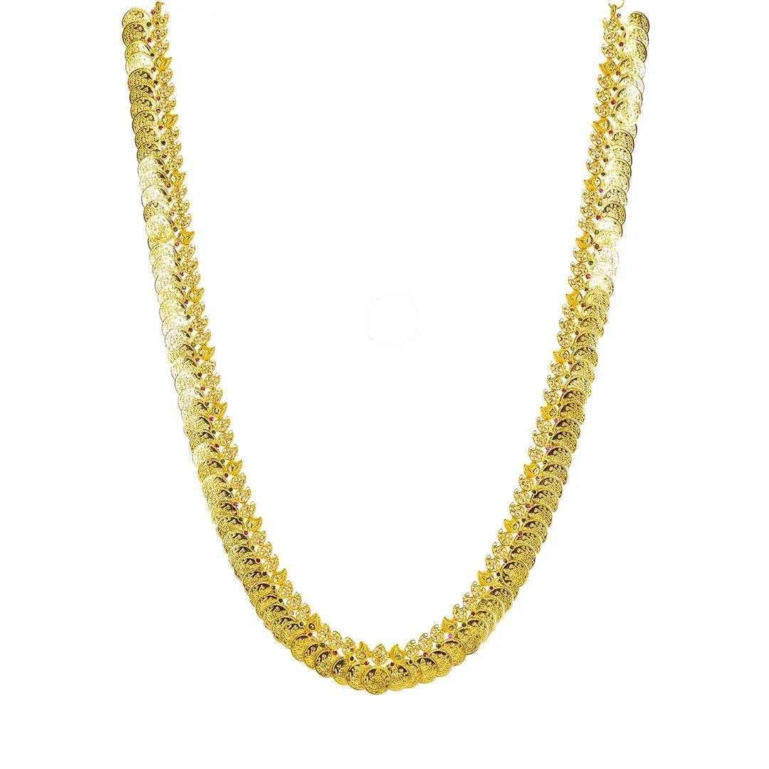 22K Yellow Gold Uncut Diamond Laxmi Necklace Set W/ 9.13ct Uncut Diamonds, Rubies, Emeralds, Pearls & Laxmi Kasu