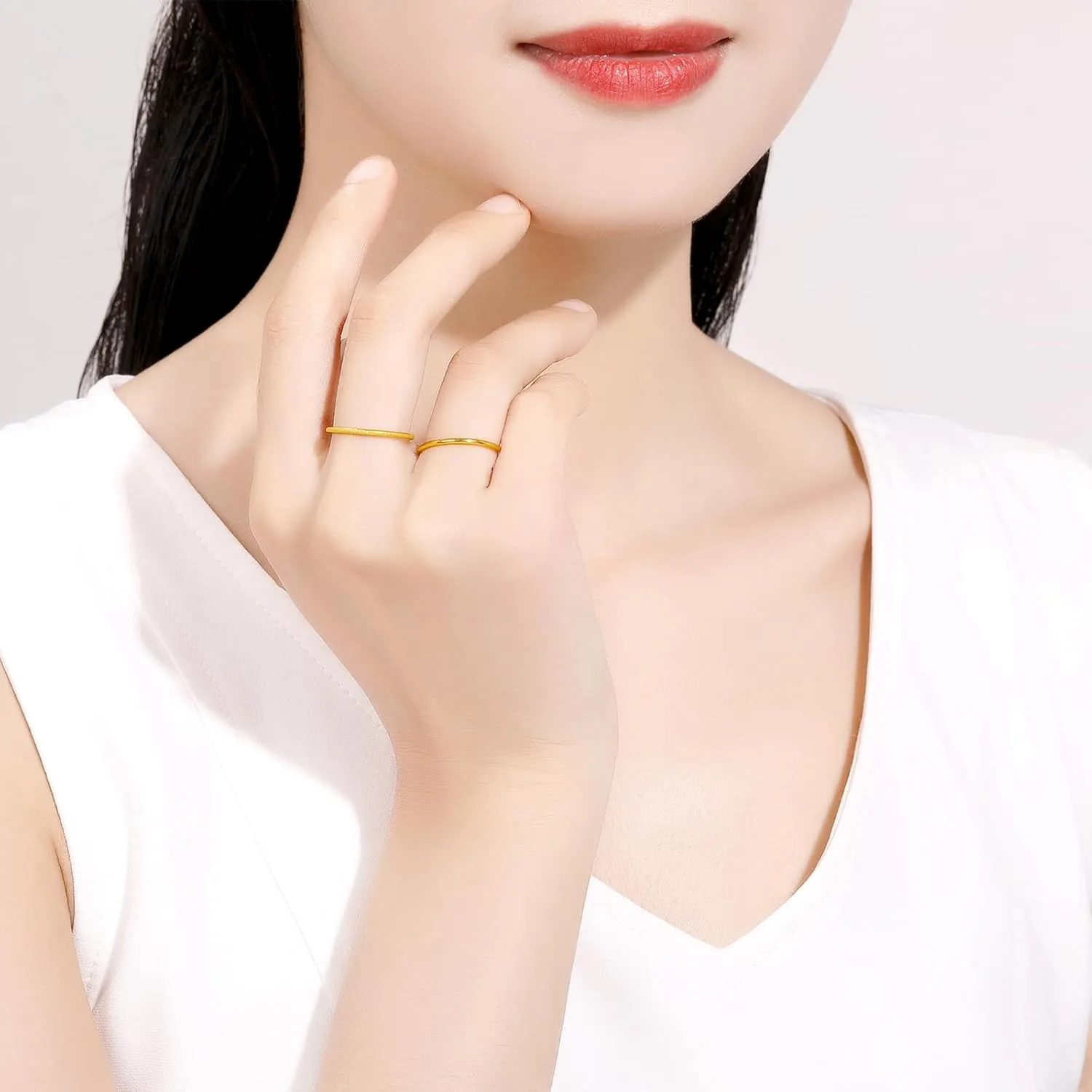 24K Solid Gold Ring Simple Unisex Pure Gold Ring with Jewelry Box for Women Men Couple Lover Boyfriend Girlfriend Birthday Anniversary(Size:46.5-61.9)