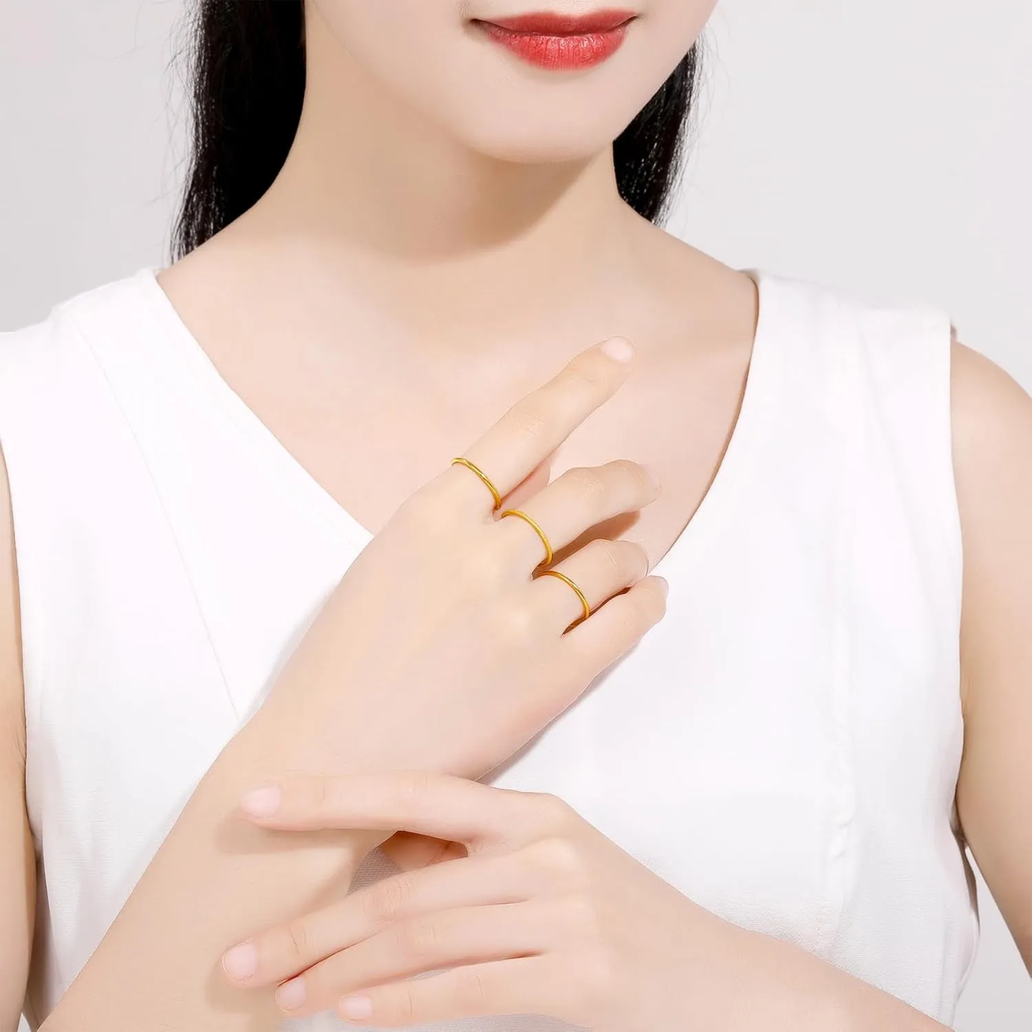 24K Solid Gold Ring Simple Unisex Pure Gold Ring with Jewelry Box for Women Men Couple Lover Boyfriend Girlfriend Birthday Anniversary(Size:46.5-61.9)