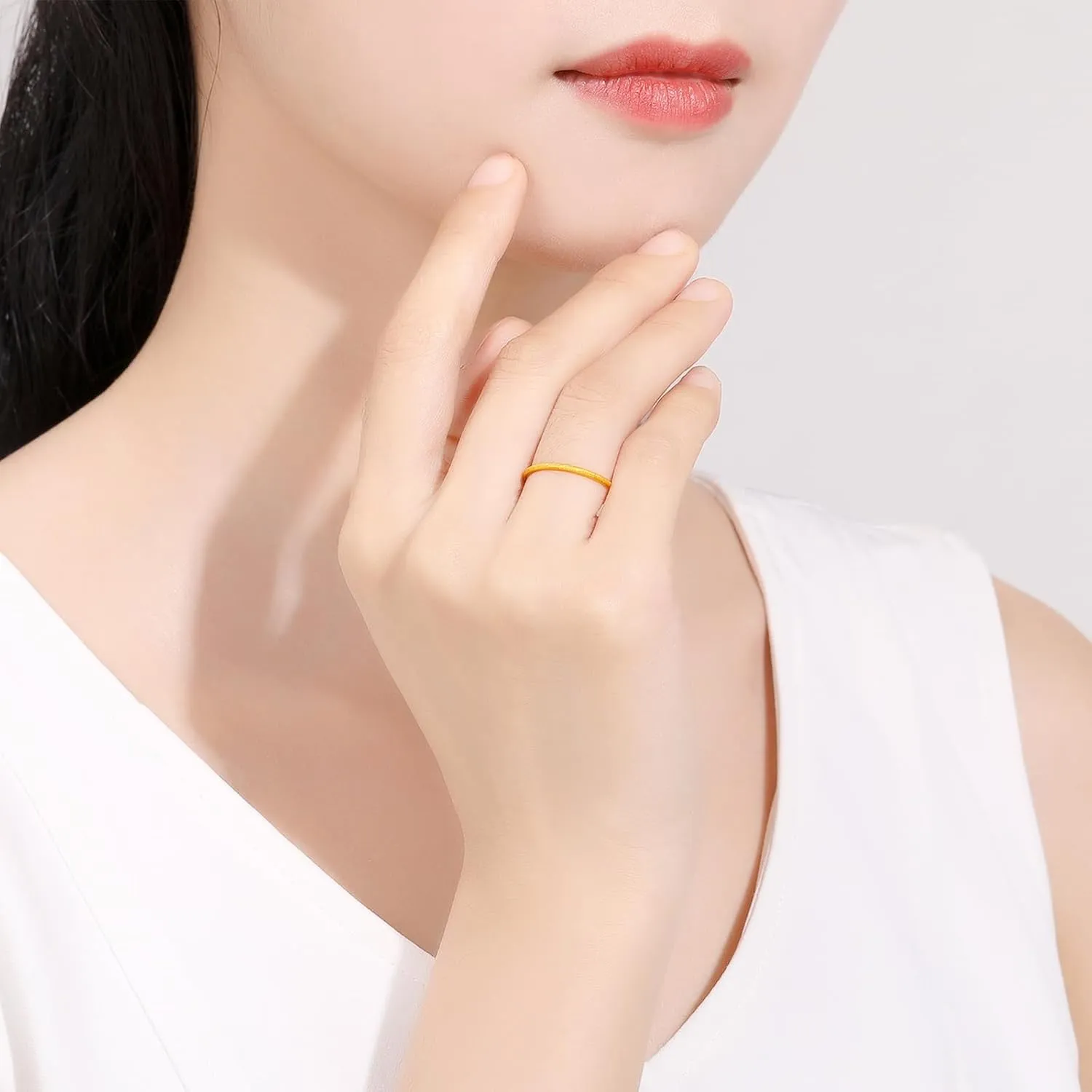 24K Solid Gold Ring Simple Unisex Pure Gold Ring with Jewelry Box for Women Men Couple Lover Boyfriend Girlfriend Birthday Anniversary(Size:46.5-61.9)