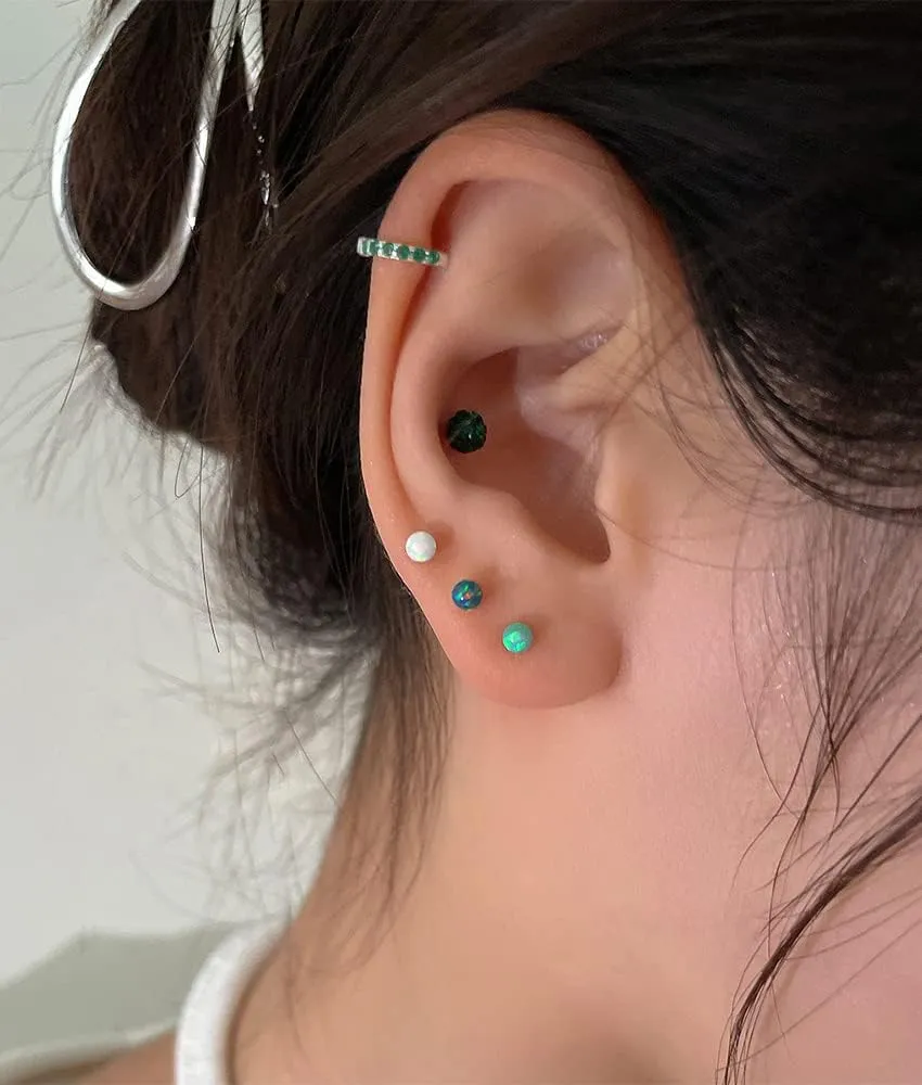 2mm Opal Stud Earrings Sterling Silver 925 Colorful Stone Tiny Ball Cartilage Earrings Tragus Studs Piercing Barbell Mini Small Earrings Dainty Jewelry for Women Girls Sensitive Ears