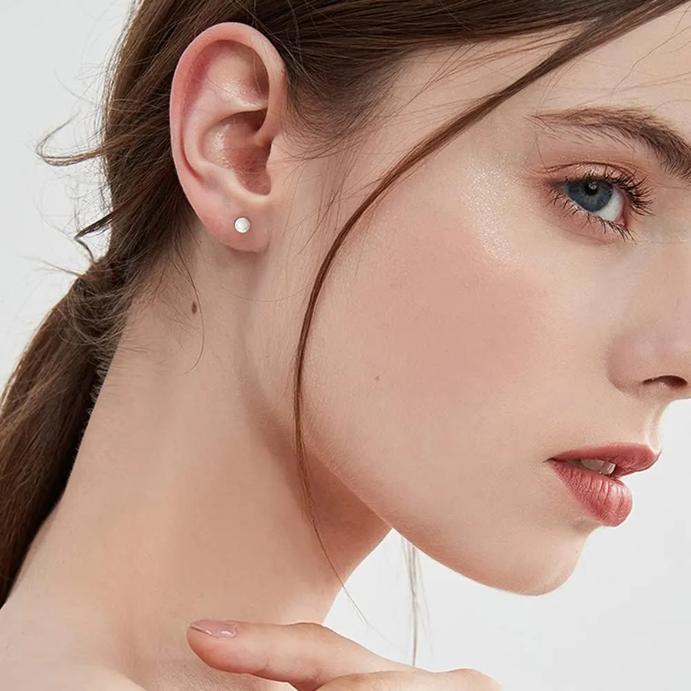 2mm Opal Stud Earrings Sterling Silver 925 Colorful Stone Tiny Ball Cartilage Earrings Tragus Studs Piercing Barbell Mini Small Earrings Dainty Jewelry for Women Girls Sensitive Ears