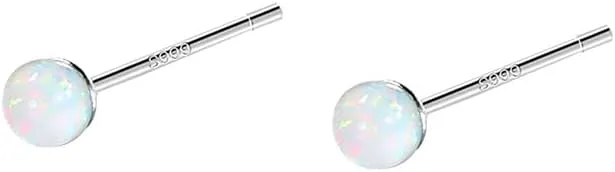 2mm Opal Stud Earrings Sterling Silver 925 Colorful Stone Tiny Ball Cartilage Earrings Tragus Studs Piercing Barbell Mini Small Earrings Dainty Jewelry for Women Girls Sensitive Ears