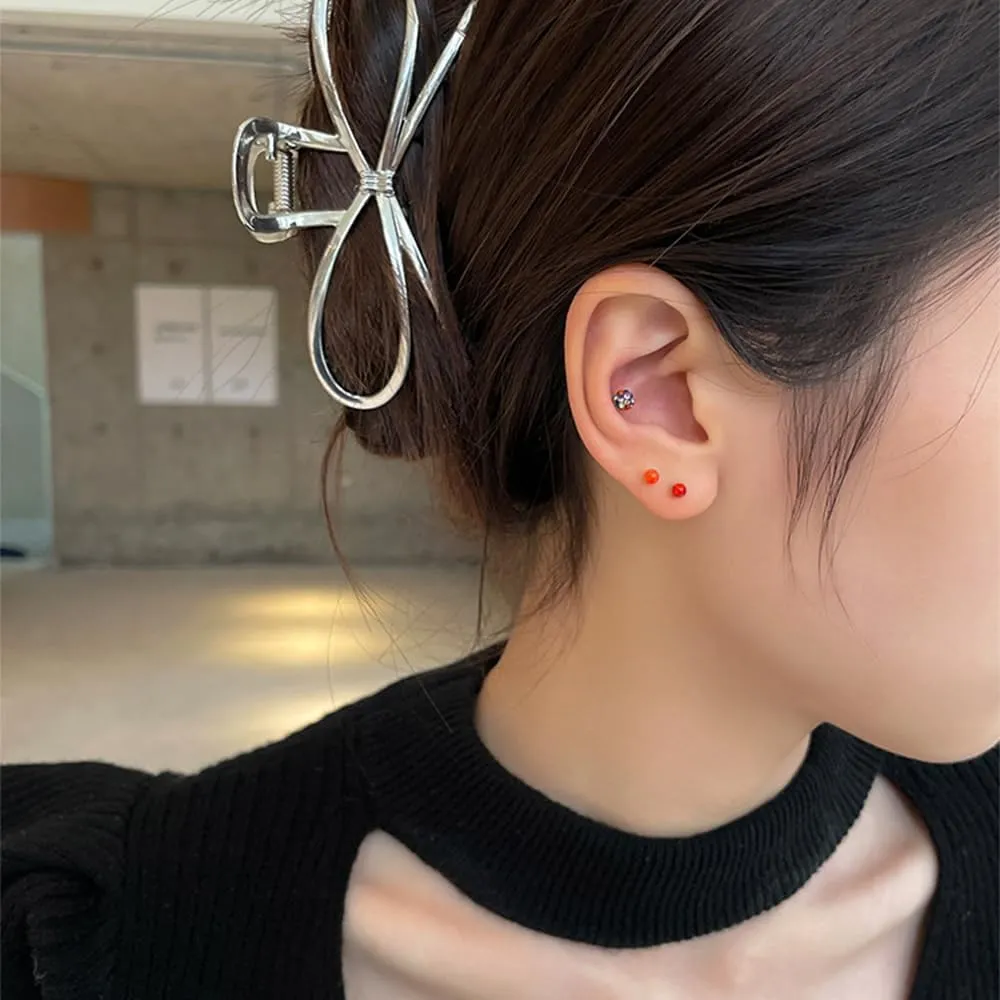 2mm Opal Stud Earrings Sterling Silver 925 Colorful Stone Tiny Ball Cartilage Earrings Tragus Studs Piercing Barbell Mini Small Earrings Dainty Jewelry for Women Girls Sensitive Ears
