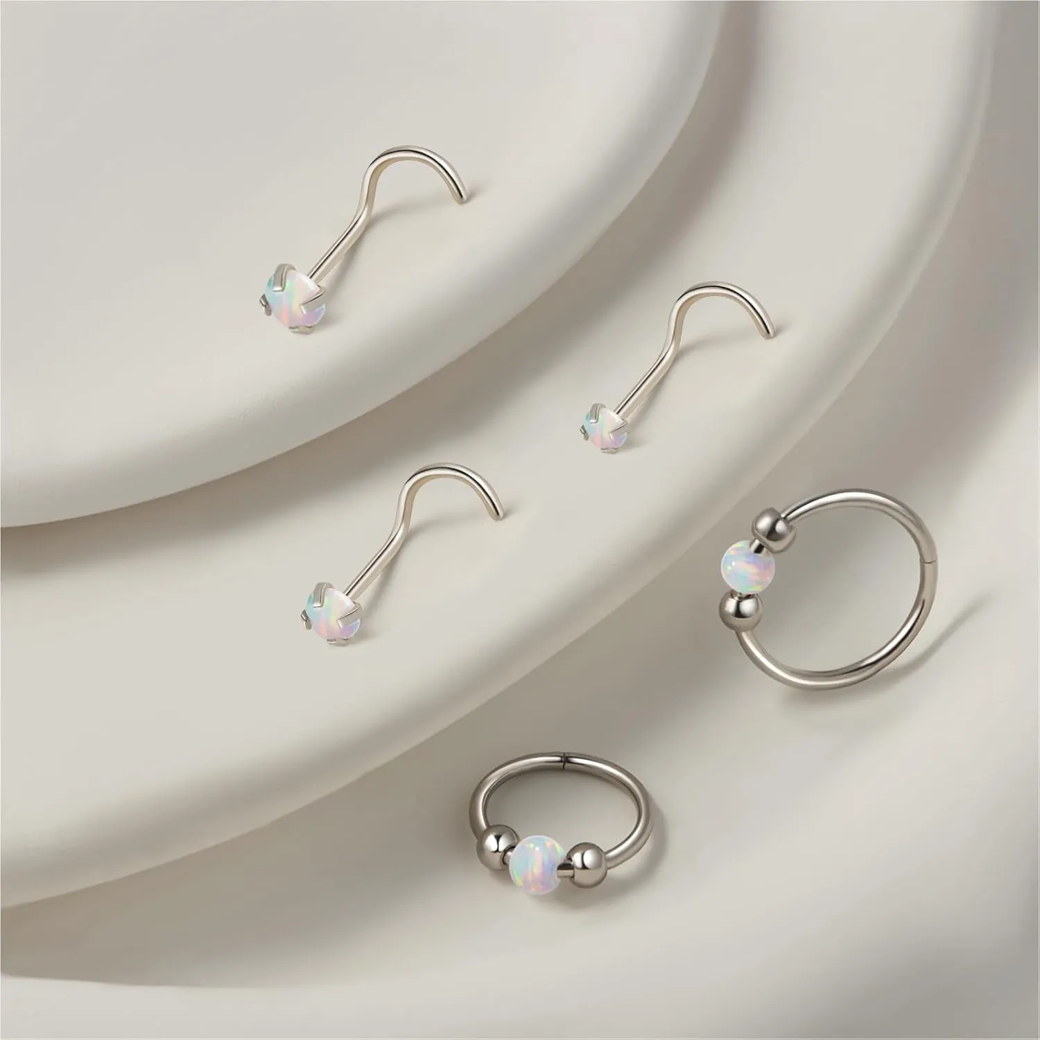 2PCS 18g Opal Nose Rings for Women Nose Hoops 8mm/10mm 316L Surgical Steel Nose Rings Piercing Jewelry Can Be Used as a Nose Ring, Septum Ring, and Cartilage Earring