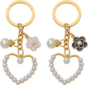 2pcs Cute Bow Keychain for Women Wristlet Keychain Ribbon Pearl Charm for Car Keys Purse Handbags Backpack Accessories