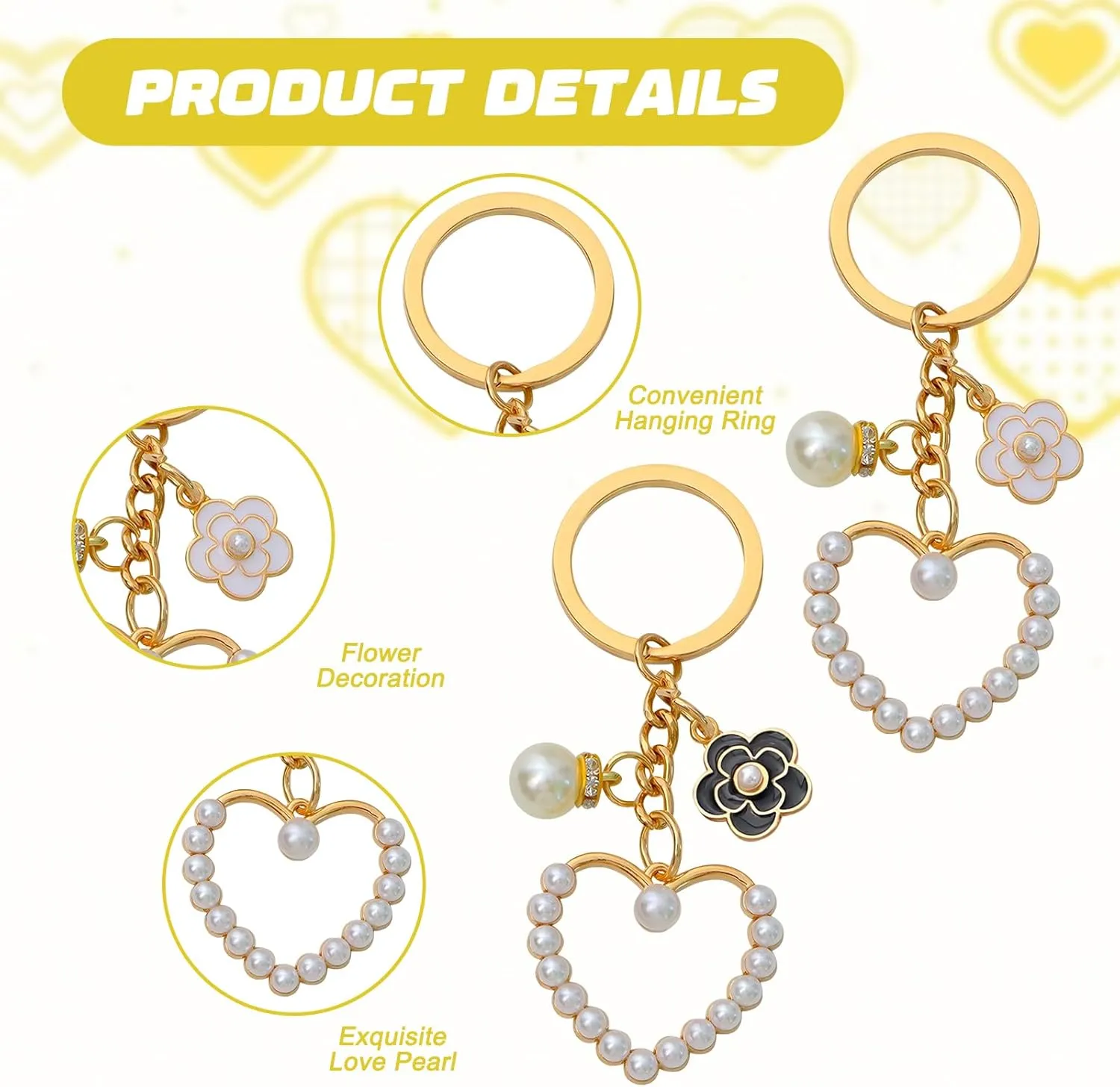 2pcs Cute Bow Keychain for Women Wristlet Keychain Ribbon Pearl Charm for Car Keys Purse Handbags Backpack Accessories