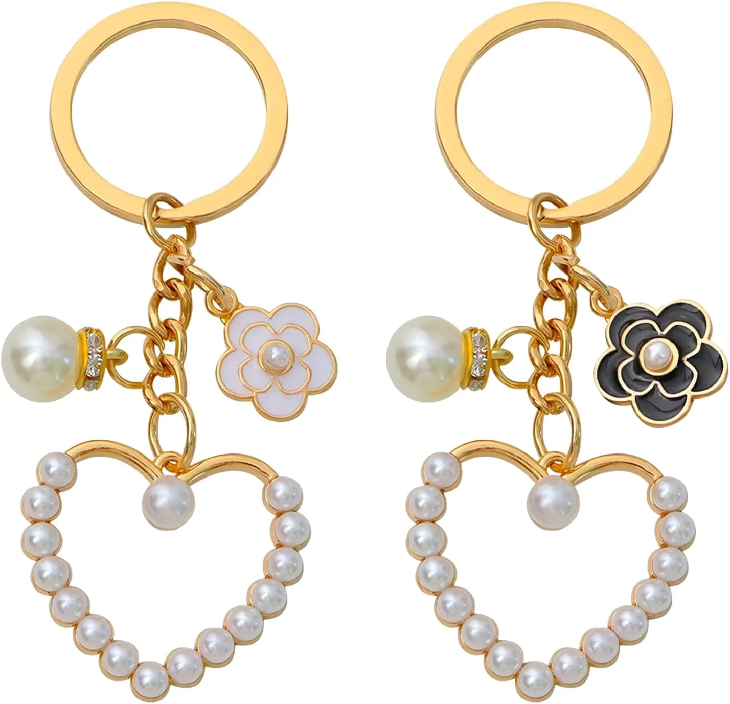 2pcs Cute Bow Keychain for Women Wristlet Keychain Ribbon Pearl Charm for Car Keys Purse Handbags Backpack Accessories