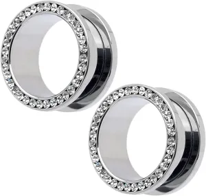 2Pcs Earring Gauge Dangles, Unique Gauges for Ears Round with Circle White Cubic Zirconia Stainless Steel Gauges for Ears