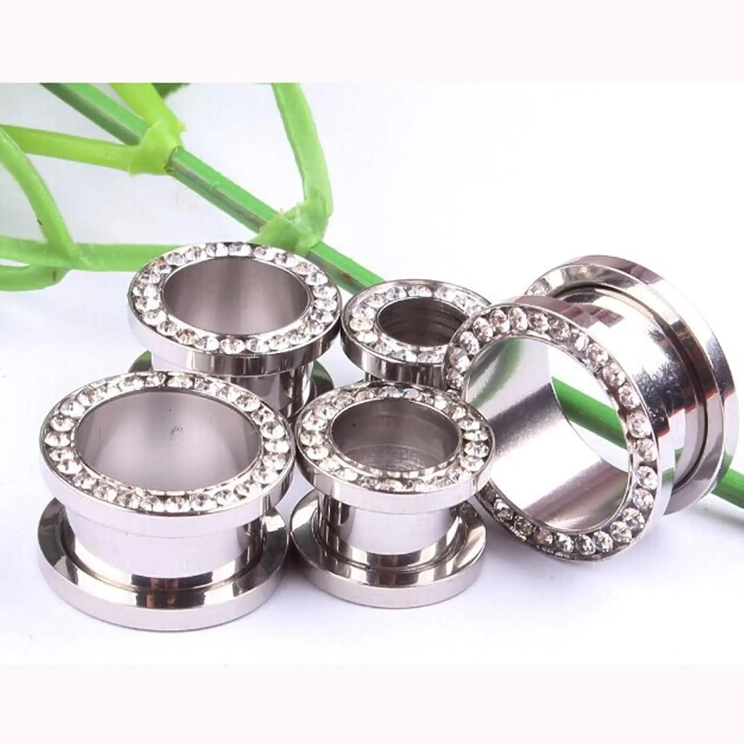 2Pcs Earring Gauge Dangles, Unique Gauges for Ears Round with Circle White Cubic Zirconia Stainless Steel Gauges for Ears