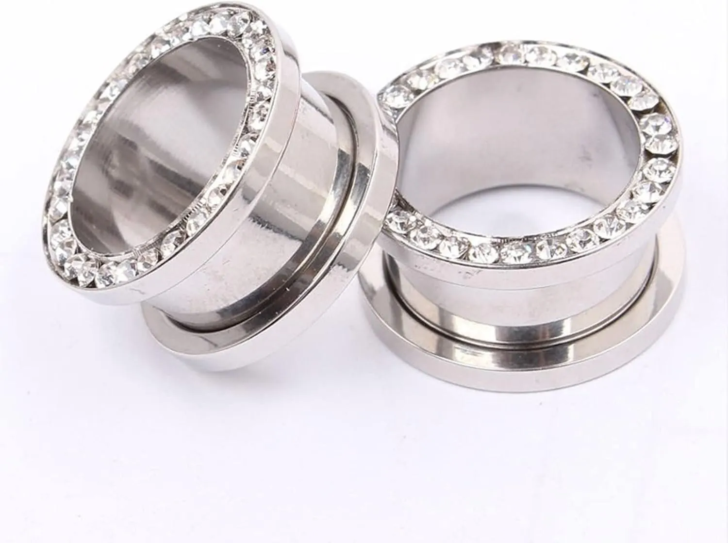 2Pcs Earring Gauge Dangles, Unique Gauges for Ears Round with Circle White Cubic Zirconia Stainless Steel Gauges for Ears