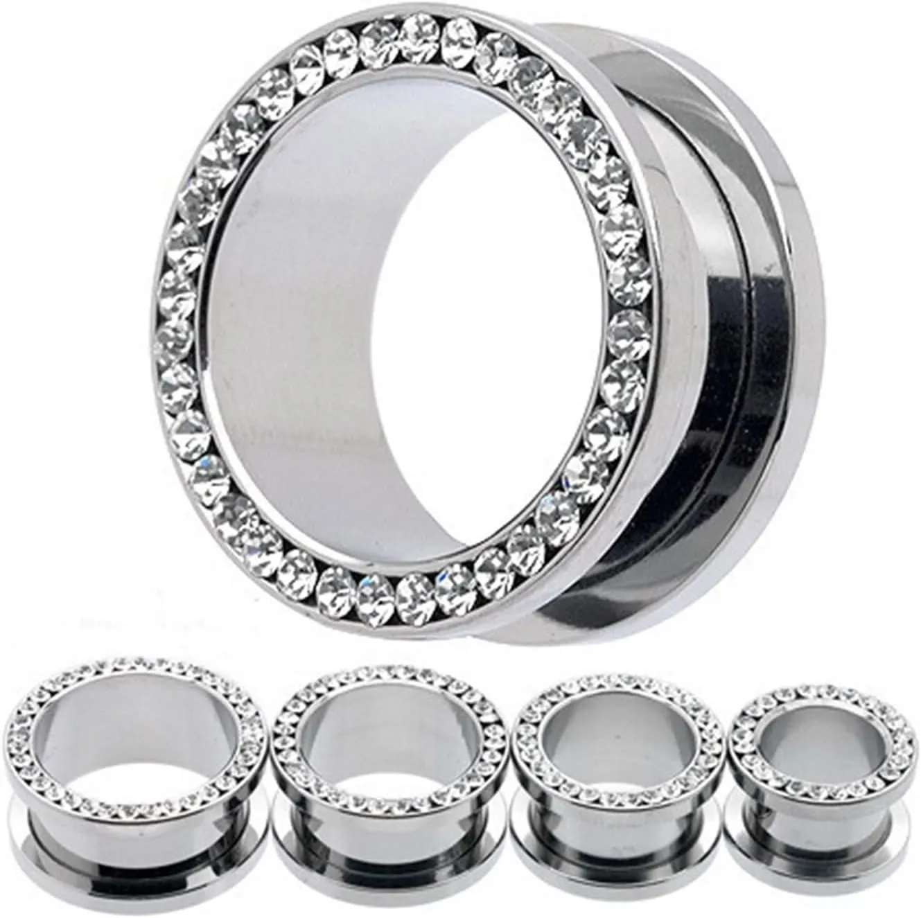 2Pcs Earring Gauge Dangles, Unique Gauges for Ears Round with Circle White Cubic Zirconia Stainless Steel Gauges for Ears