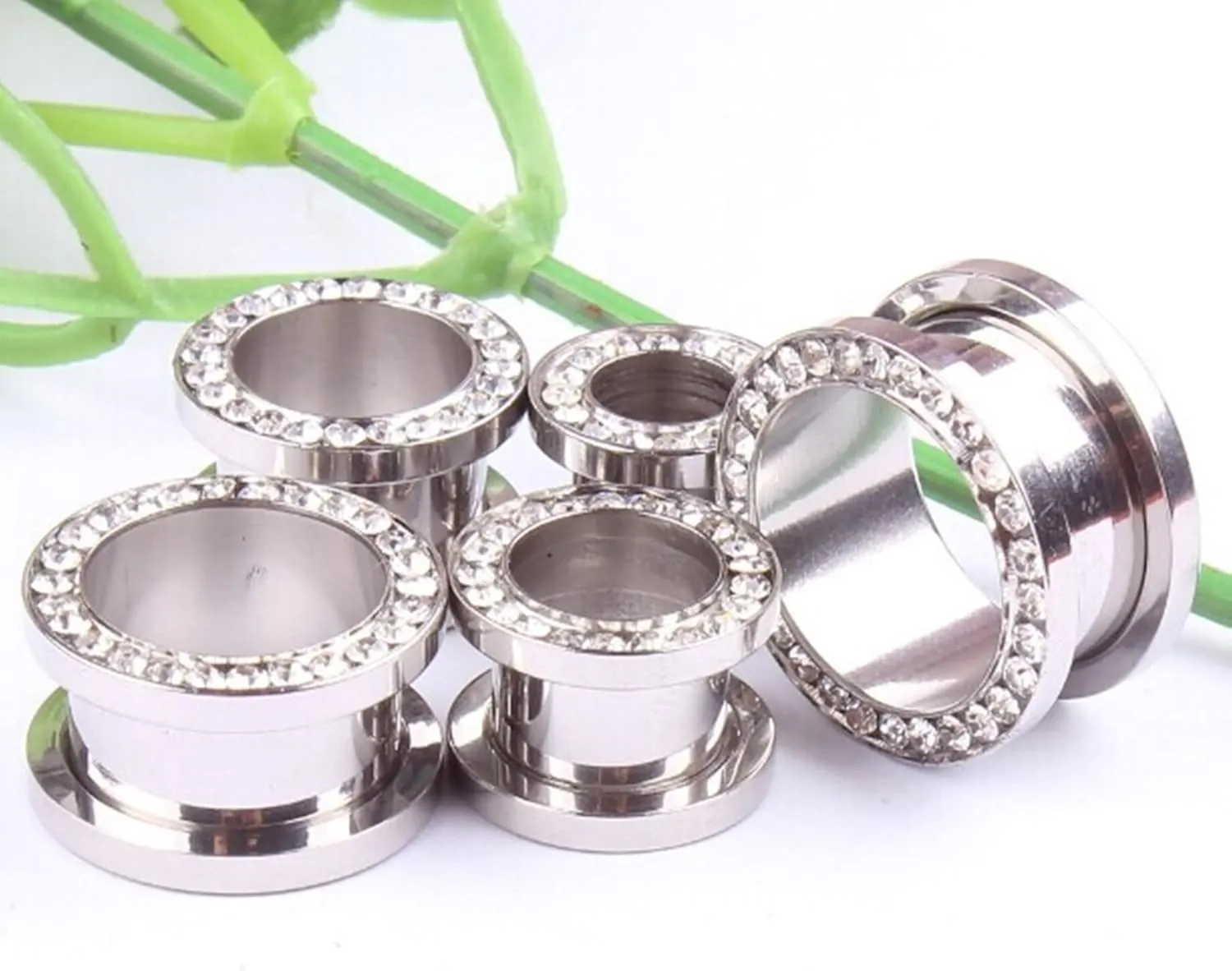 2Pcs Earring Gauge Dangles, Unique Gauges for Ears Round with Circle White Cubic Zirconia Stainless Steel Gauges for Ears