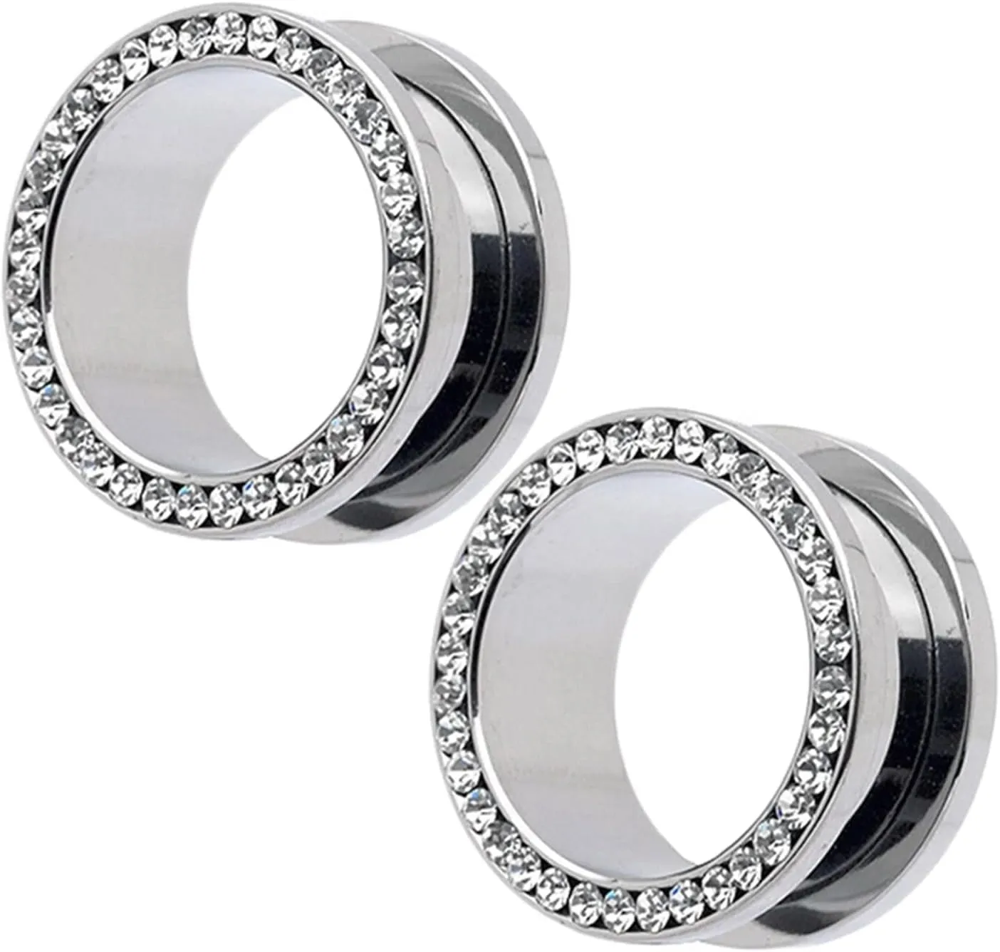 2Pcs Earring Gauge Dangles, Unique Gauges for Ears Round with Circle White Cubic Zirconia Stainless Steel Gauges for Ears