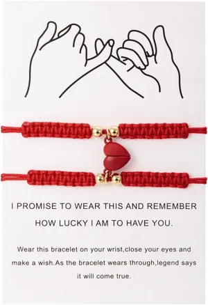 2pcs Handmade Braided Heart Couple Bracelets Mutual Attraction Matching Bracelet for Couples Women Men Best Friend Jewelry Lover Gifts
