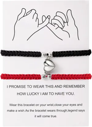 2pcs Handmade Braided Heart Couple Bracelets Mutual Attraction Matching Bracelet for Couples Women Men Best Friend Jewelry Lover Gifts
