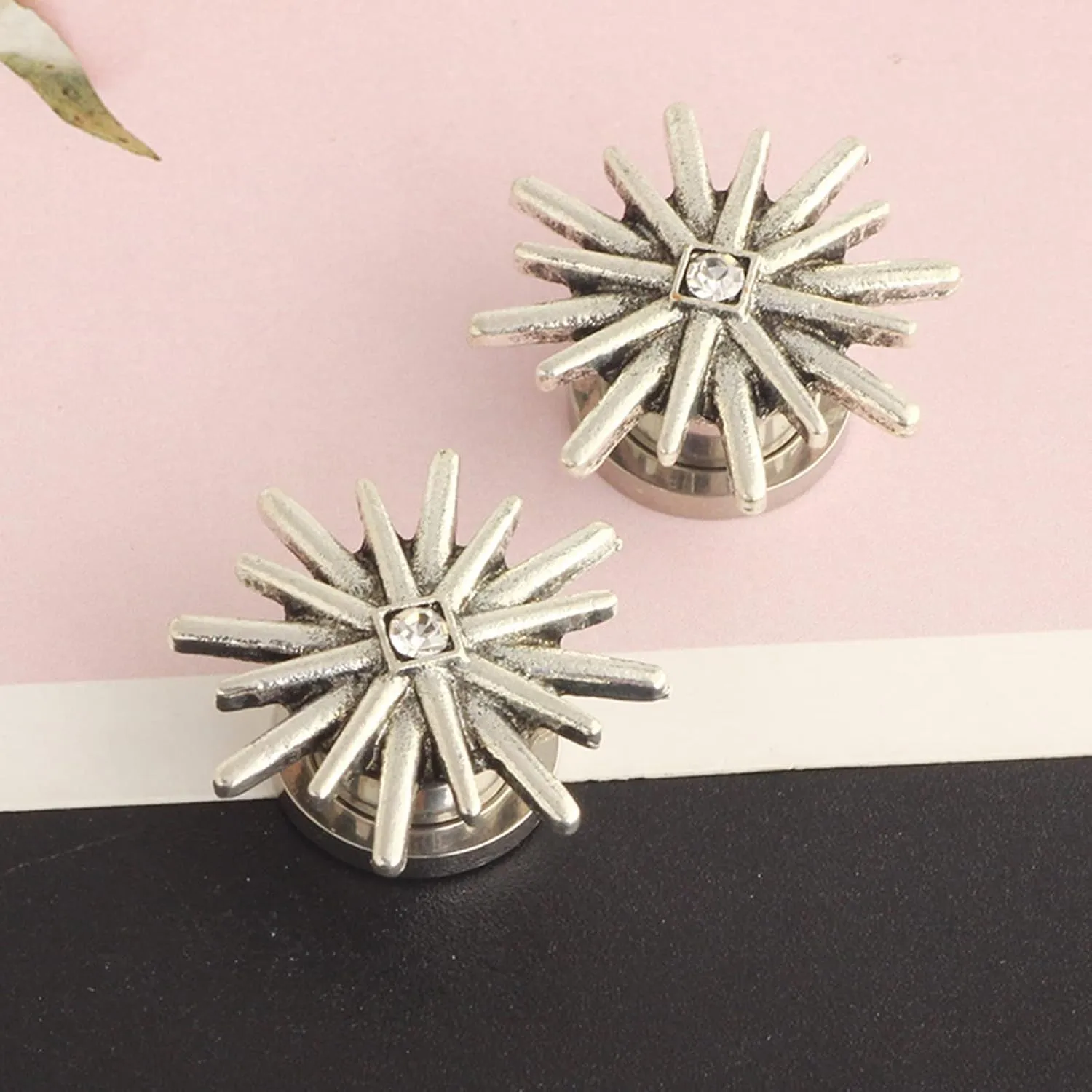 2PCS Mens Womens Gauges for Ears Unique, Body Piercing Jewelry Surgical Steel Flower with Cubic Zirconia
