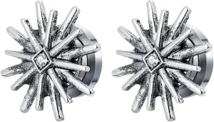 2PCS Mens Womens Gauges for Ears Unique, Body Piercing Jewelry Surgical Steel Flower with Cubic Zirconia