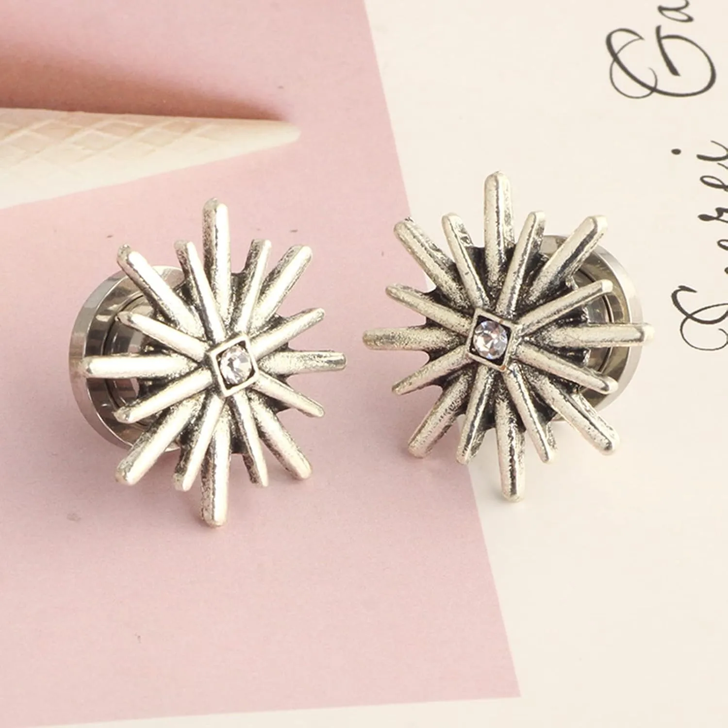 2PCS Mens Womens Gauges for Ears Unique, Body Piercing Jewelry Surgical Steel Flower with Cubic Zirconia