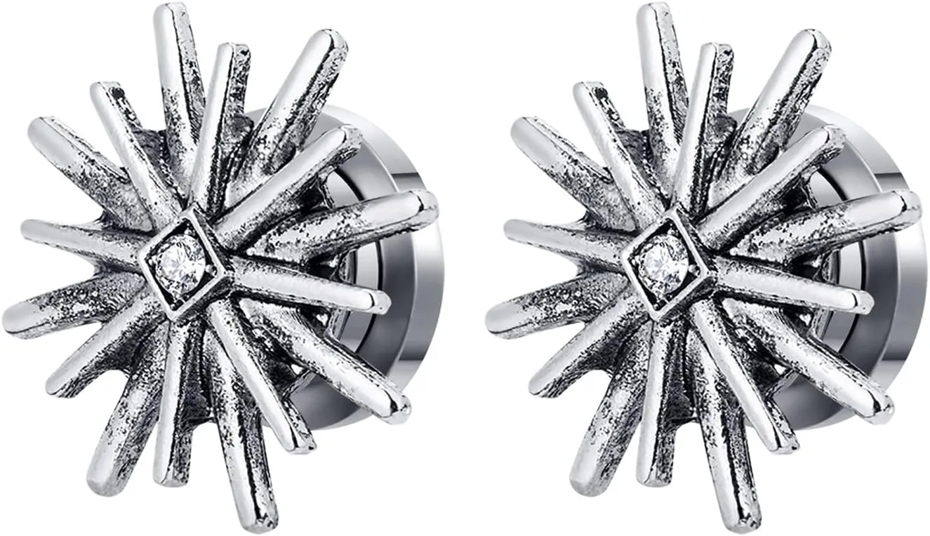 2PCS Mens Womens Gauges for Ears Unique, Body Piercing Jewelry Surgical Steel Flower with Cubic Zirconia