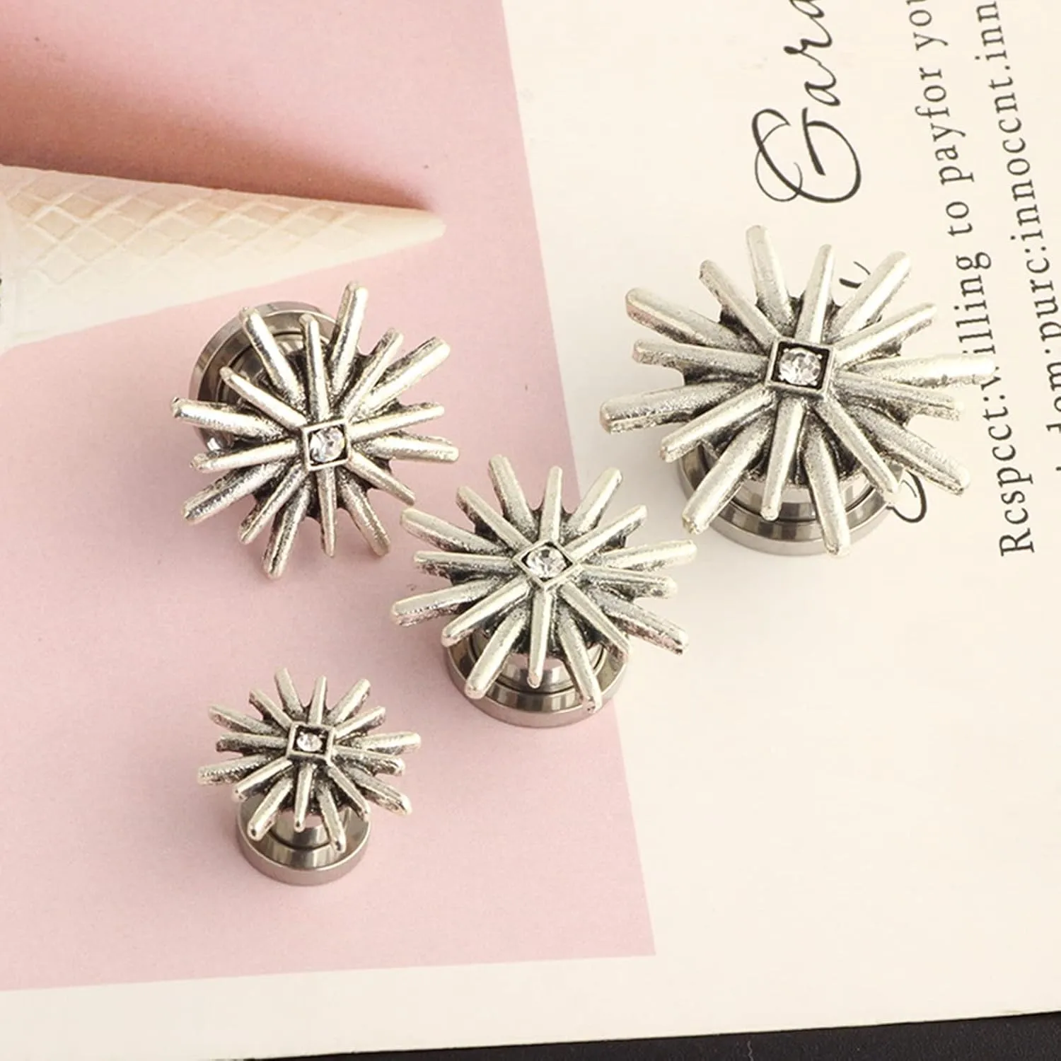 2PCS Mens Womens Gauges for Ears Unique, Body Piercing Jewelry Surgical Steel Flower with Cubic Zirconia