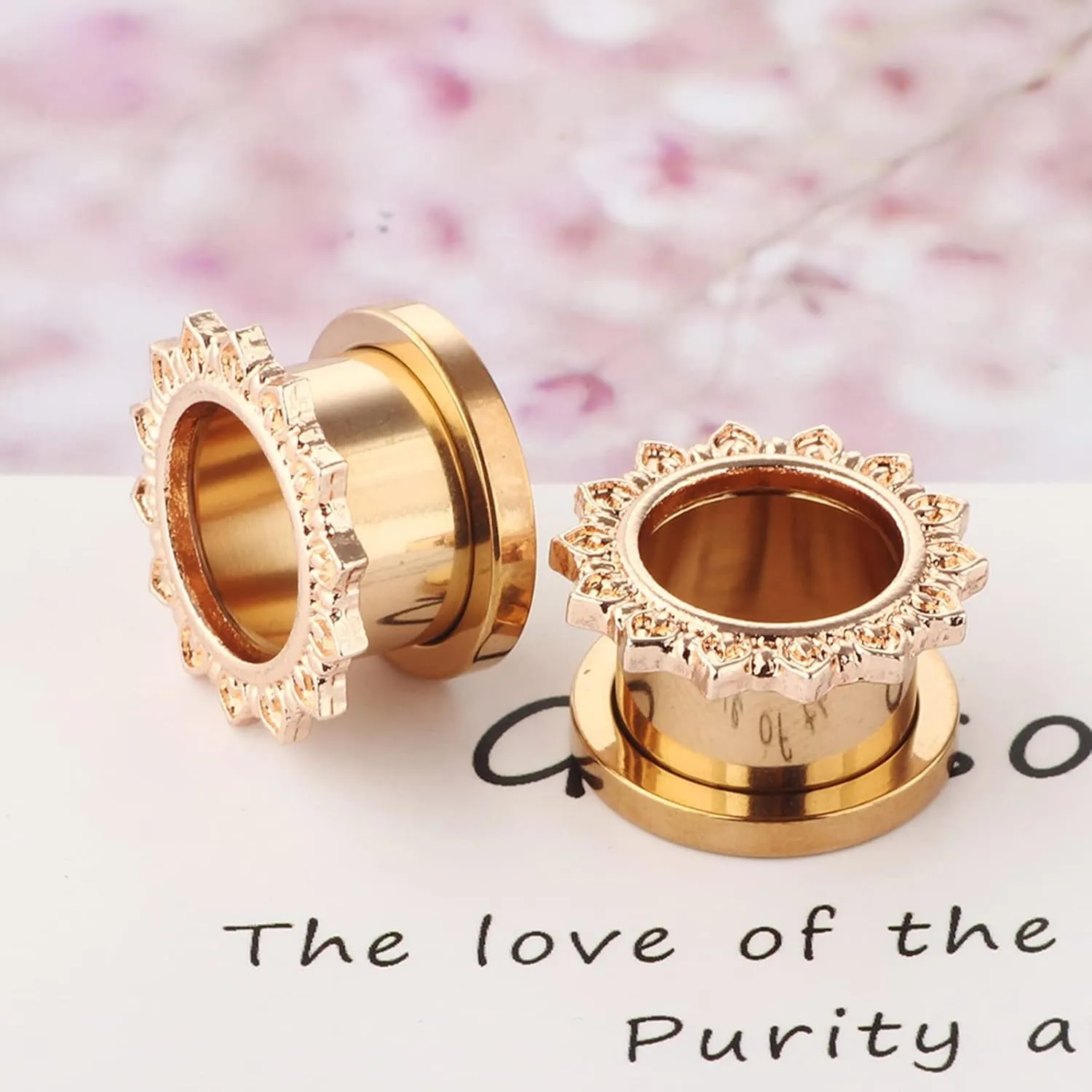 2PCS Mens Womens Gauges for Ears Unique, Ear Piercing Jewelry Stainless Steel for Mens Womens with Flower Edge