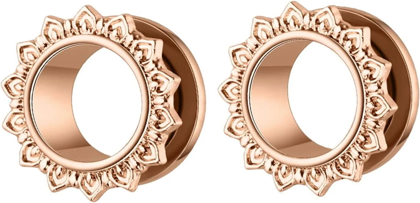 2PCS Mens Womens Gauges for Ears Unique, Ear Piercing Jewelry Stainless Steel for Mens Womens with Flower Edge
