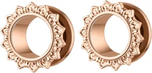 2PCS Mens Womens Gauges for Ears Unique, Ear Piercing Jewelry Stainless Steel for Mens Womens with Flower Edge