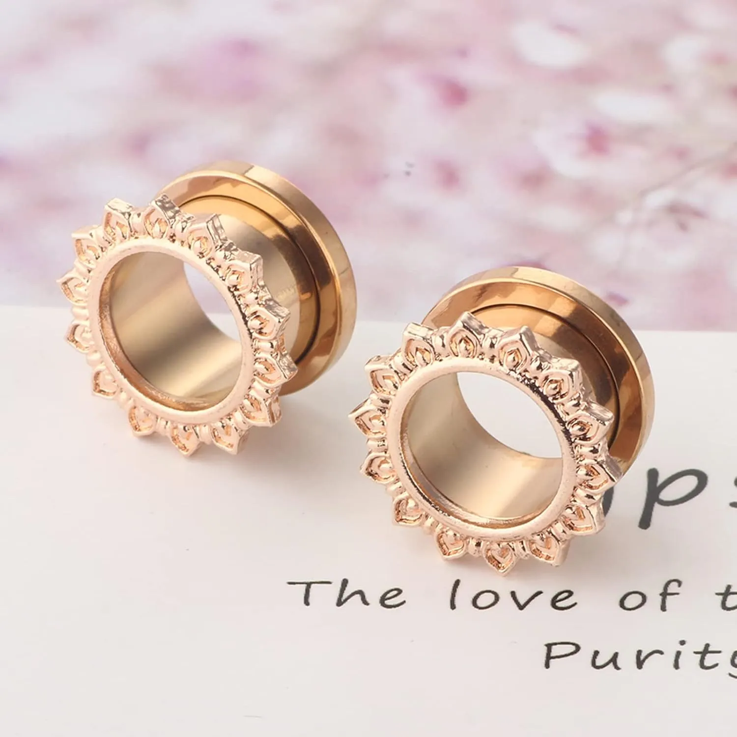 2PCS Mens Womens Gauges for Ears Unique, Ear Piercing Jewelry Stainless Steel for Mens Womens with Flower Edge