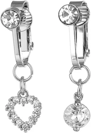 2Pcs Non Piercing Fake Belly Button Rings for Women Stainless Steel Cubic Zirconia Heart Round Clip On Belly Navel Rings Non Pierced Belly Jewelry Fake Body Jewelry
