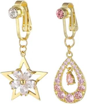 2Pcs Star Teardrop Fake Belly Button Rings Fake Belly Jewelry for Women Pink CZ Stainless Steel Non Piercing Belly Navel Rings Fake Body Piercing Jewelry