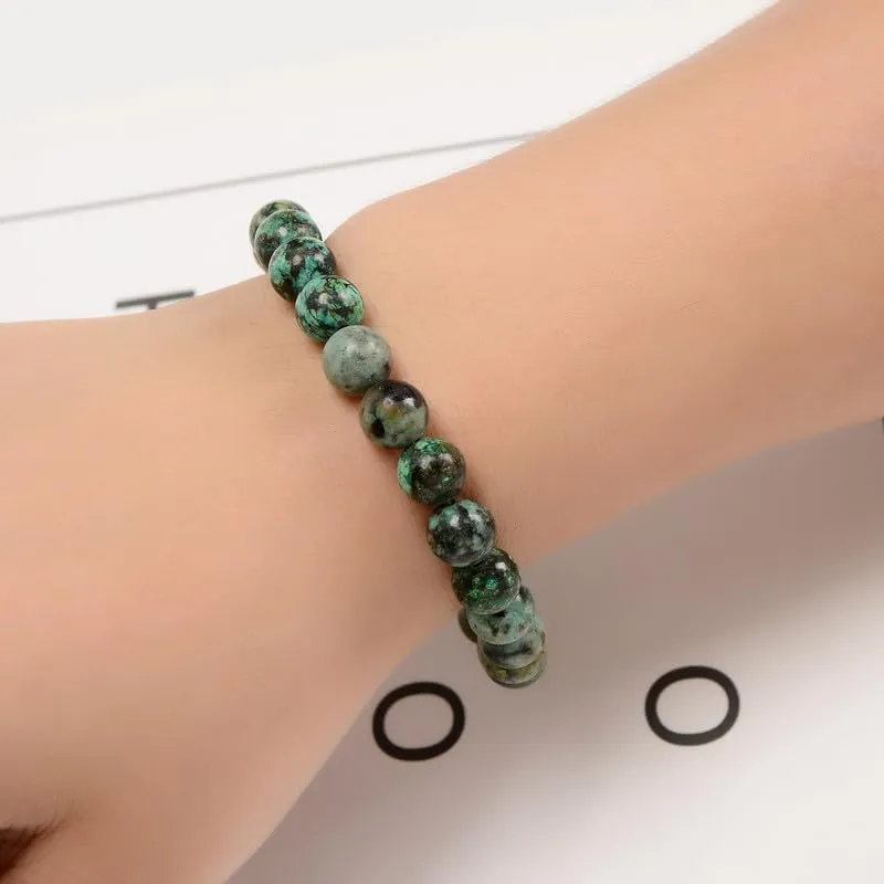 2pcs/set (8mm 10mm), Healing Energy Stone Beaded Bracelet, Round Gem Bead Stretch Bracelets for Women Men Gift