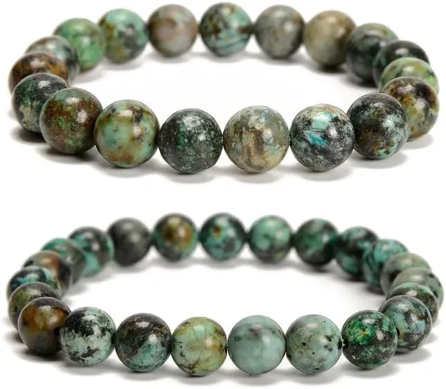 2pcs/set (8mm 10mm), Healing Energy Stone Beaded Bracelet, Round Gem Bead Stretch Bracelets for Women Men Gift