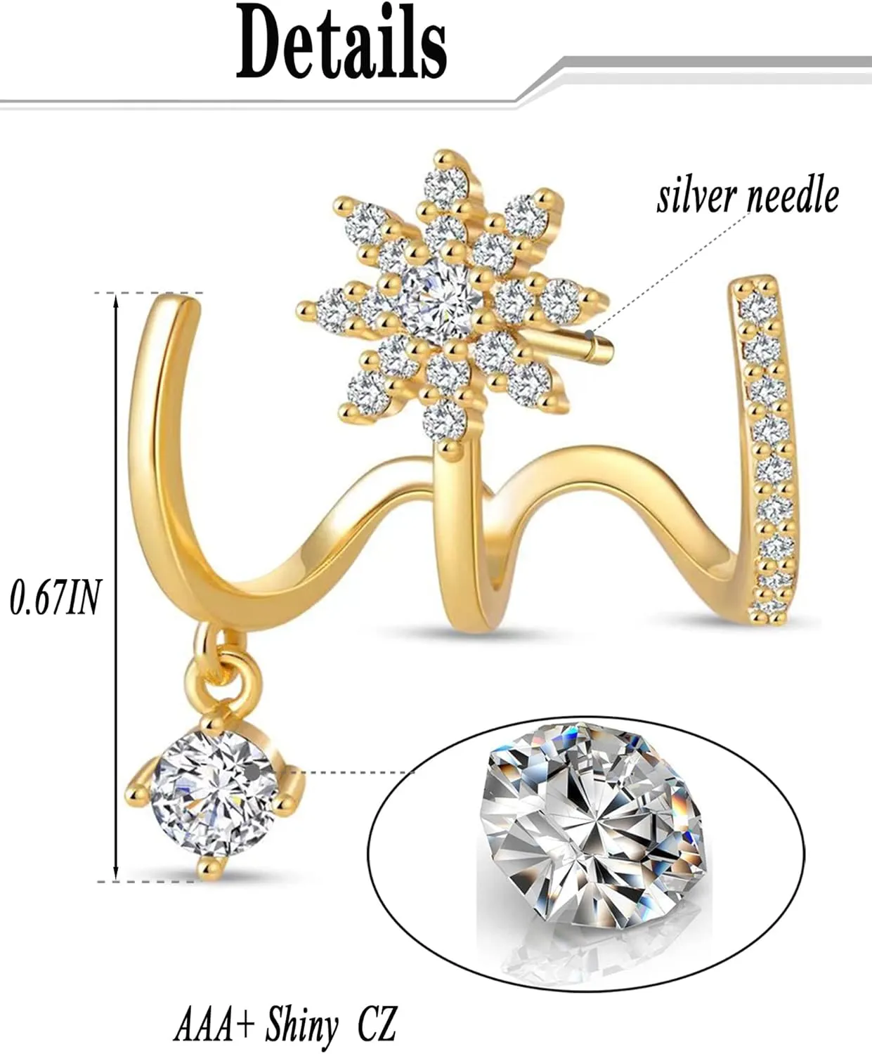 3-6 Pairs Claw Earrings X-shaped Heart Snowflake Butterfly Shiny Pearl CZ Ear Cuff Minimalist Double Wrap Stud Huggie Earrings Jewelry Set for Women Silver Gold Tone