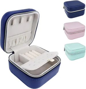 3 Pack Travel Small Portable Mini Travel Jewelry Case Organizer Rings Necklaces Earrings and Lipstick Blue Green and Pink