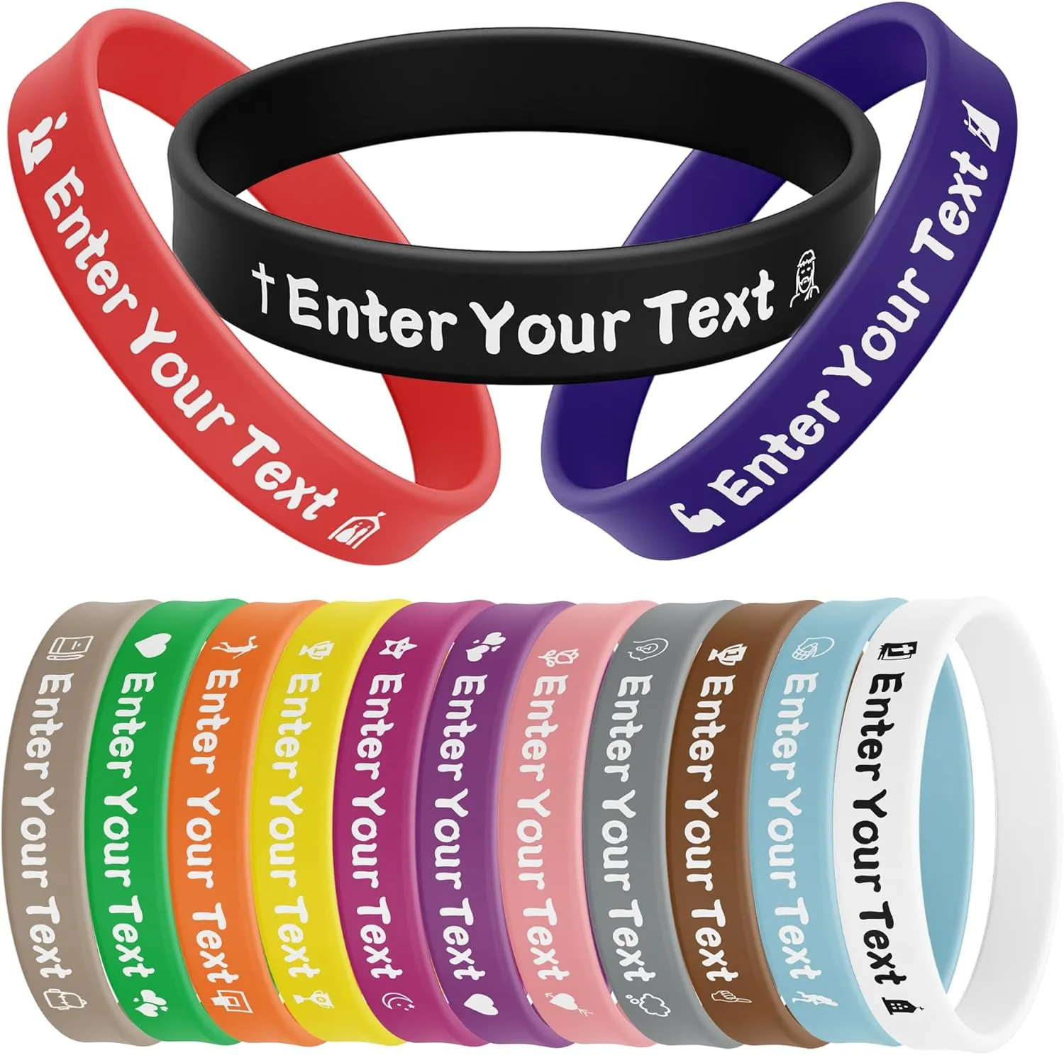 30-5000 Pcs, Custom Rubber Bracelets, Personalized Silicone Rubber Wristbands Bulk Customizable with Text/Logo/Message/Icon, Customize for Men,Women, Motivation Events Awareness Fundraisers Gifts