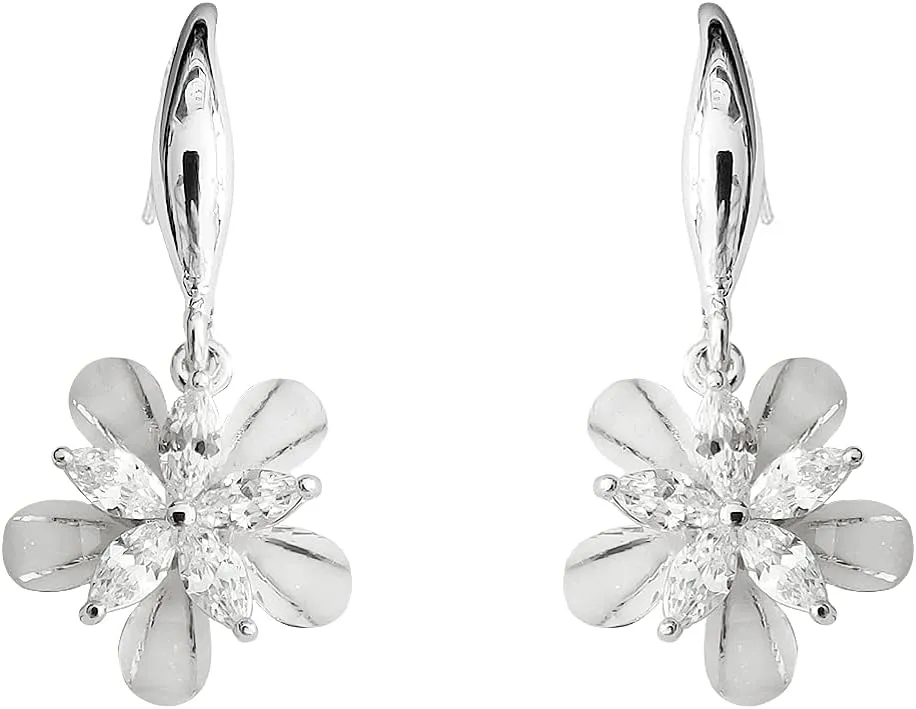 3A Cubic Zirconia Cherry Flower Dangle Earrings for Women Girls Hypoallergenic Retro Charm Blossom Drop Dangling Hook Stud Vintage Elegant Wedding Birthday Jewelry Dainty Gifts