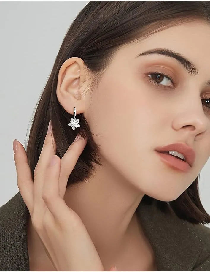 3A Cubic Zirconia Cherry Flower Dangle Earrings for Women Girls Hypoallergenic Retro Charm Blossom Drop Dangling Hook Stud Vintage Elegant Wedding Birthday Jewelry Dainty Gifts