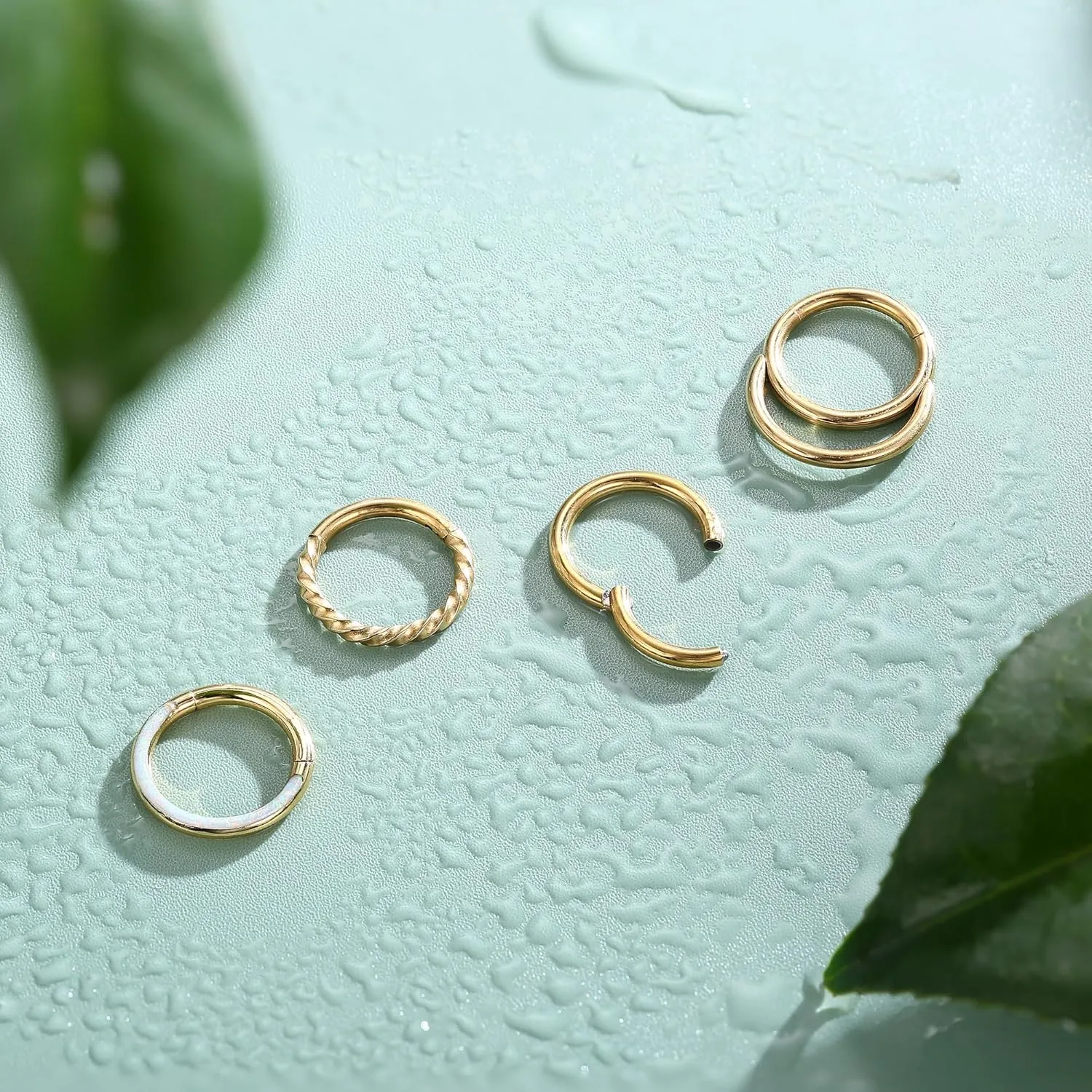 3Pcs 18K Gold Nose Ring Hoop 8mm 316L Surgical Steel Septum Nose Rings for Women Clicker CZ Nose Hoops 16 Gauge Nose Piercing Jewelry for Multiple Piercings