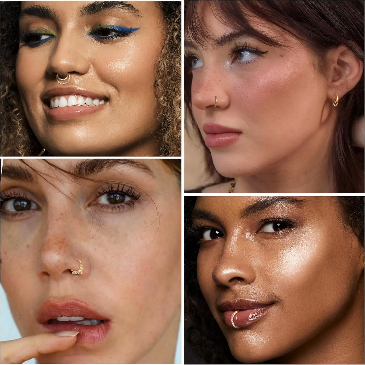 3Pcs 18K Gold Nose Ring Hoop 8mm 316L Surgical Steel Septum Nose Rings for Women Clicker CZ Nose Hoops 16 Gauge Nose Piercing Jewelry for Multiple Piercings