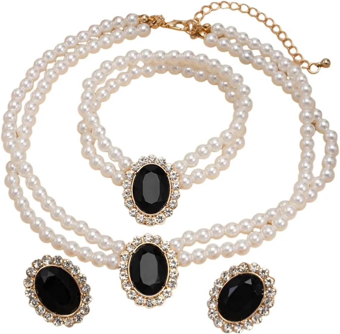 3Pcs Dainty Elegant Imitation Pearl Beaded Choker Necklace Bracelets Earrings Set Handmade Adjustable Faux Pearl Necklace for Women Bridal Wedding Party Prom Birthday Valentine Jewelry Gifts