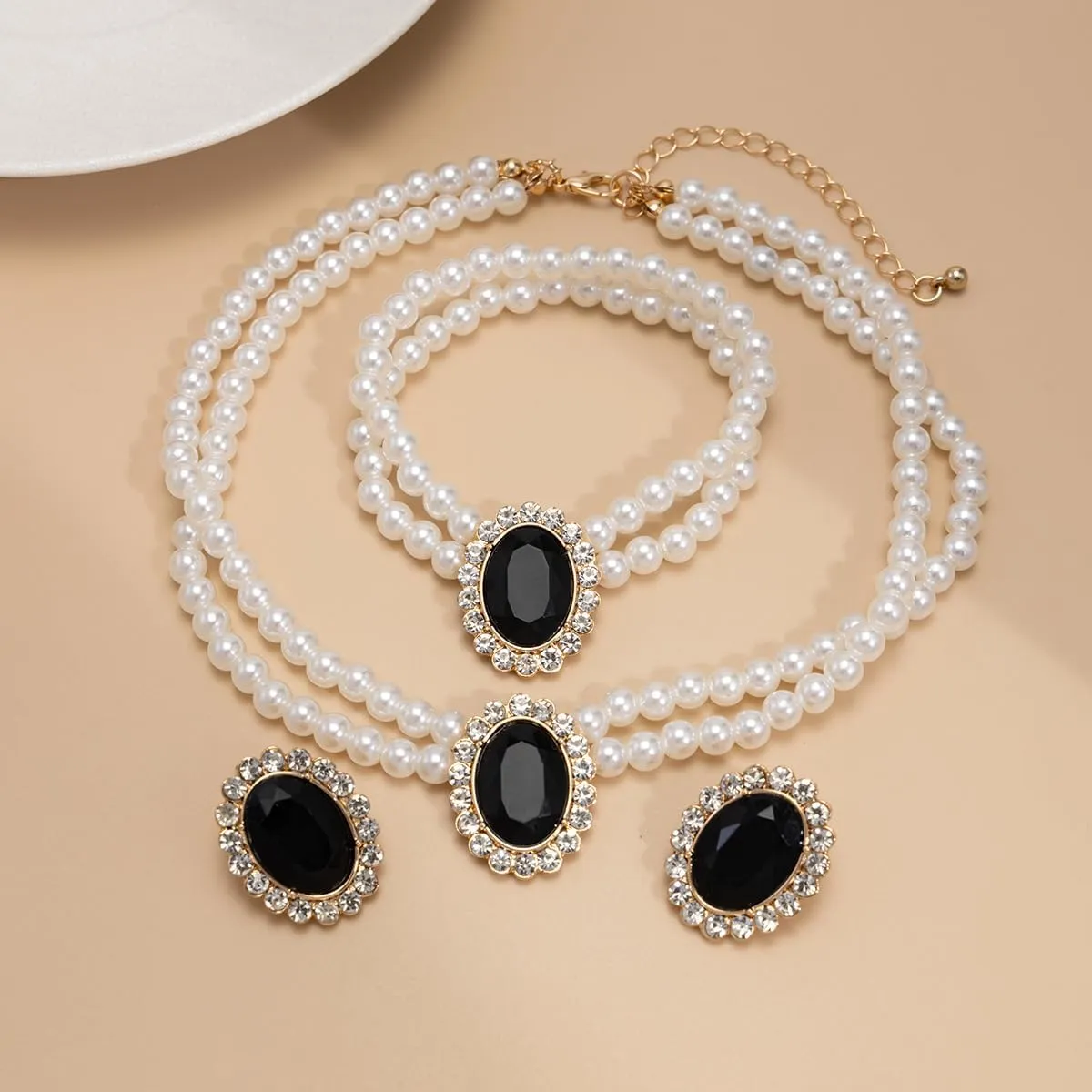 3Pcs Dainty Elegant Imitation Pearl Beaded Choker Necklace Bracelets Earrings Set Handmade Adjustable Faux Pearl Necklace for Women Bridal Wedding Party Prom Birthday Valentine Jewelry Gifts