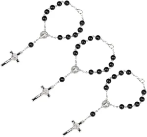 3pcs Rosary Bracelet Pendant Christian Jesus Prayer Jewelry Zinc Alloy Cross Beaded Bracelet